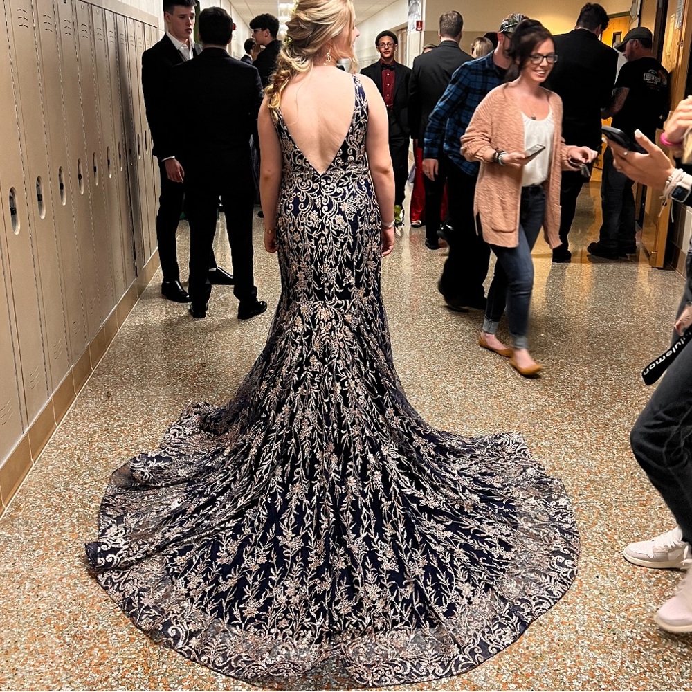 Colette by Daphne 1234567 Style CL2021 Navy with sequin and glitter gold accents